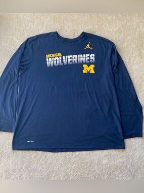 Michigan Wolverines The Nike Tee Long Sleeve Shirt Dri-Fit XL Blue Air Jordan